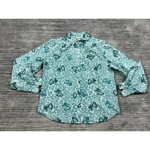 Vintage Pykettes Shirt Womens XL Green Button Up Longsleeve Casual‎